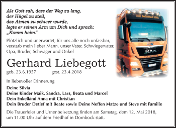 Traueranzeige von Gerhard Liebegott von Mitteldeutsche Zeitung Köthen