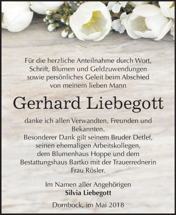 Traueranzeige von Gerhard Liebegott von Mitteldeutsche Zeitung Köthen