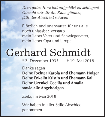 Traueranzeige von Gerhard Schmidt von Mitteldeutsche Zeitung