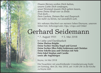 Traueranzeige von Gerhard Seidemann von Mitteldeutsche Zeitung