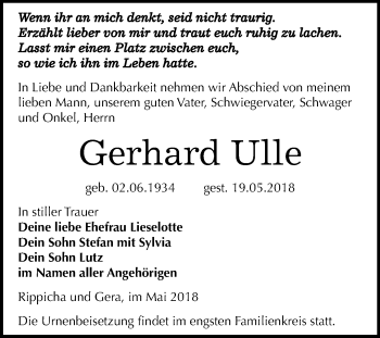 Traueranzeige von Gerhard Ulle von Mitteldeutsche Zeitung Zeitz