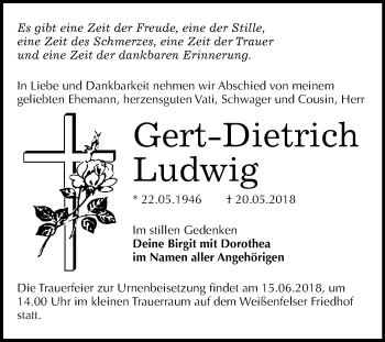 Traueranzeige von Gert-Dietrich Ludwig von Mitteldeutsche Zeitung Weißenfels