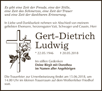 Traueranzeige von Gert-Dietrich Ludwig von WVG - Wochenspiegel NMB / WSF / ZTZ