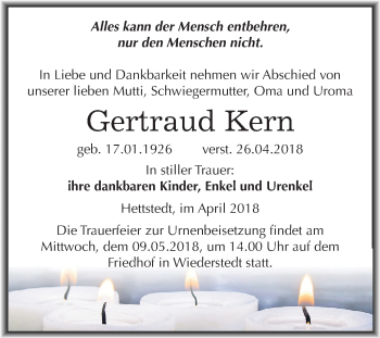 Traueranzeige von Gertraud Kern von Mitteldeutsche Zeitung