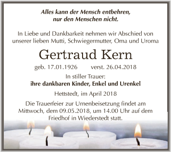 Traueranzeige von Gertraud Kern von Super Sonntag SGH Mansf. Land