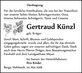 Traueranzeige von Gertraud Künzl von Mitteldeutsche Zeitung