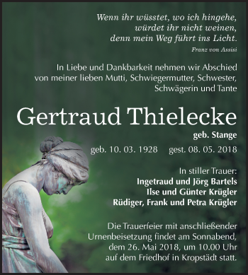 Traueranzeige von Gertraud Thielecke von Mitteldeutsche Zeitung