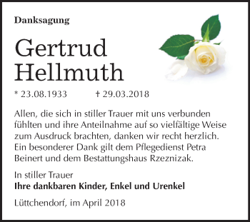 Traueranzeige von Gertrud Hellmuth von Mitteldeutsche Zeitung