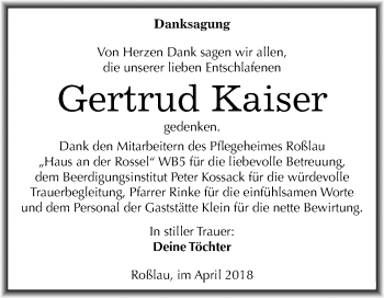 Traueranzeige von Gertrud Kaiser von Mitteldeutsche Zeitung