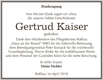 Traueranzeige von Gertrud Kaiser von WVG - Wochenspiegel Dessau / Köthen