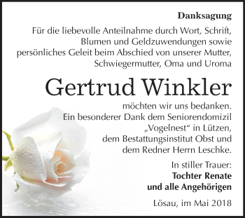 Traueranzeige von Gertrud Winkler von Mitteldeutsche Zeitung Weißenfels