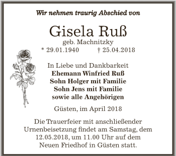 Traueranzeige von Gisela Herfurth von Mitteldeutsche Zeitung