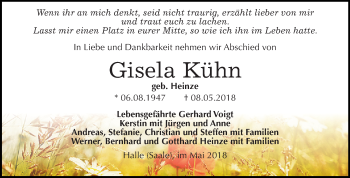 Traueranzeige von Gisela Kühn von Mitteldeutsche Zeitung Halle/Saalkreis