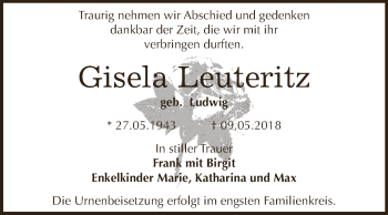 Traueranzeige von Gisela Lehteritz von WVG - Wochenspiegel Dessau / Köthen