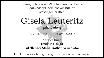 Traueranzeige von Gisela Leuteritz von Mitteldeutsche Zeitung