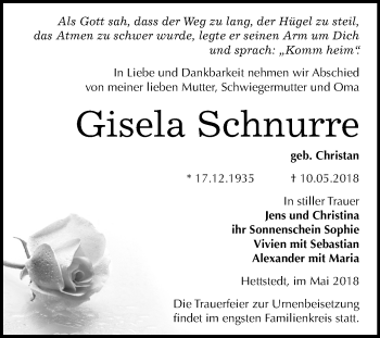 Traueranzeige von Gisela Schnurre von Mitteldeutsche Zeitung