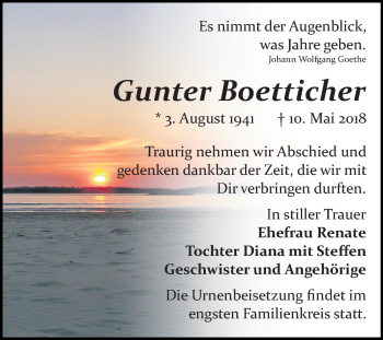 Traueranzeige von Gunter Boetticher von Mitteldeutsche Zeitung Bitterfeld