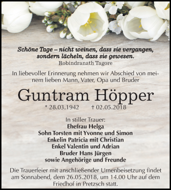Traueranzeige von Guntram Höpper von Mitteldeutsche Zeitung