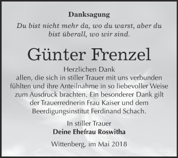 Traueranzeige von Günter Frenzel von Super Sonntag Wittenberg