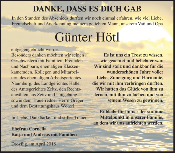 Traueranzeige von Günter Hötl von Mitteldeutsche Zeitung Zeitz