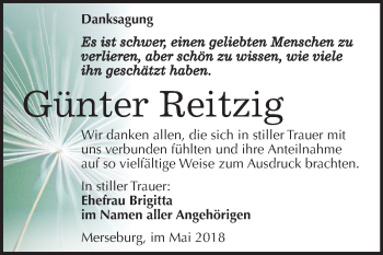 Traueranzeige von Günter Reitzig von Mitteldeutsche Zeitung