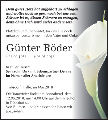 Traueranzeige von Günter Röder von Mitteldeutsche Zeitung