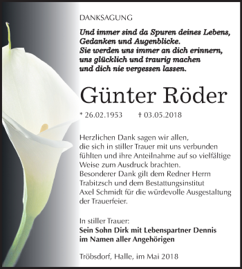 Traueranzeige von Günter Röder von Mitteldeutsche Zeitung