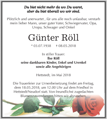 Traueranzeige von Günter Röll von Mitteldeutsche Zeitung