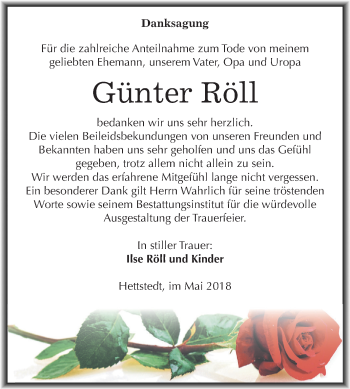 Traueranzeige von Günter Röll von Mitteldeutsche Zeitung