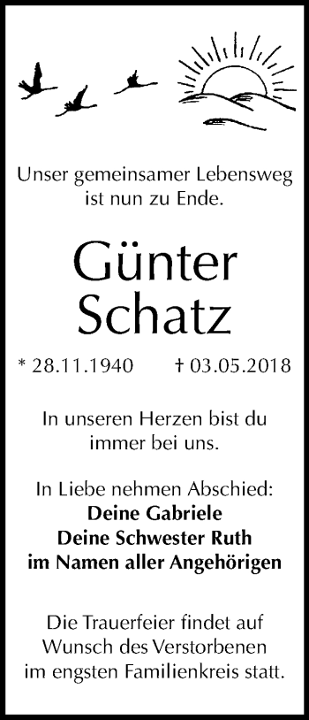 Traueranzeige von Günter Schatz von Mitteldeutsche Zeitung Halle/Saalkreis