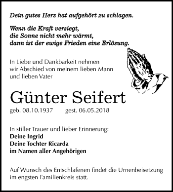 Traueranzeige von Günter Seifert von Mitteldeutsche Zeitung