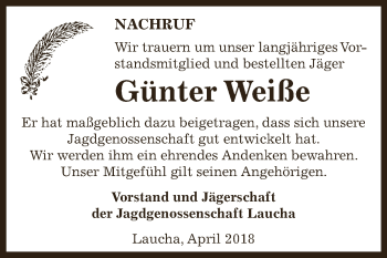 Traueranzeige von Günter Weiße von WVG - Wochenspiegel NMB / WSF / ZTZ