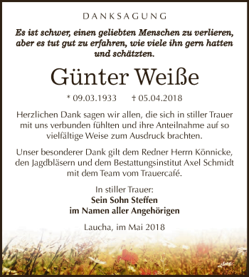 Traueranzeige von Günter Weiße von WVG - Wochenspiegel NMB / WSF / ZTZ