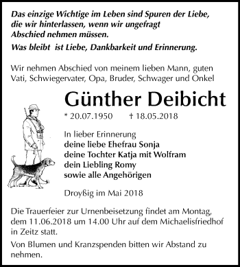 Traueranzeige von Günther Deibicht von Mitteldeutsche Zeitung Zeitz
