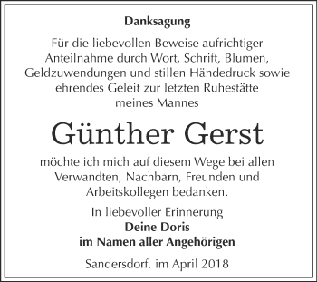 Traueranzeige von Günther Gerst von WVG - Wochenspiegel Bitterfeld
