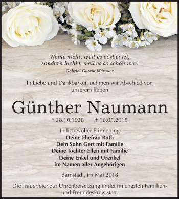 Traueranzeige von Günther Naumann von Mitteldeutsche Zeitung Merseburg/Querfurt