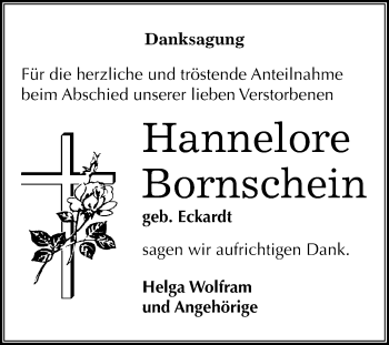 Traueranzeige von Hannelore Bornschein von Mitteldeutsche Zeitung Merseburg/Querfurt
