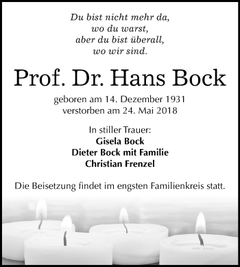 Traueranzeige von Hans Bock von Mitteldeutsche Zeitung