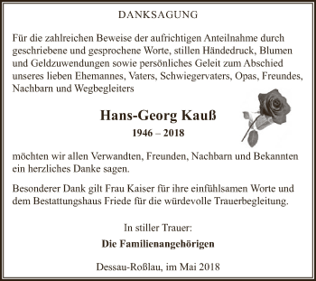 Traueranzeige von Hans-Georg Kauß von WVG - Wochenspiegel Dessau / Köthen