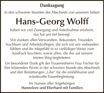 Traueranzeige von Hans-Georg Wolff von WVG - Wochenspiegel Dessau / Köthen