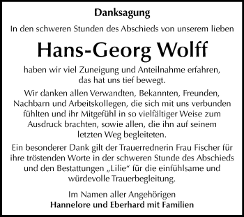 Traueranzeige von Hans-Georg Wolff von Mitteldeutsche Zeitung Dessau-Roßlau