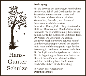 Traueranzeige von Hans-Günter Schulze von WVG - Wochenspiegel Dessau / Köthen