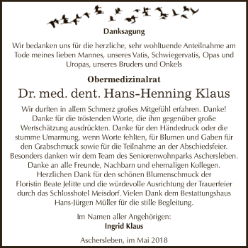 Traueranzeige von Hans-Henning Klaus von Super Sonntag Aschersleben