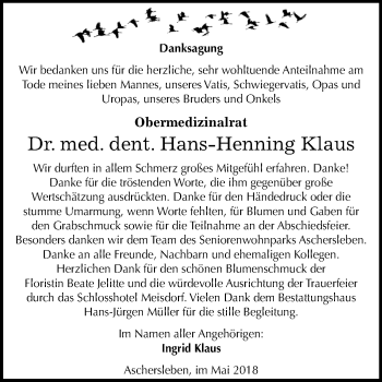 Traueranzeige von Hans-Henning Klaus von Mitteldeutsche Zeitung Aschersleben