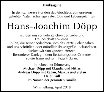 Traueranzeige von Hans-Joachim Döpp von Mitteldeutsche Zeitung