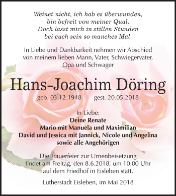 Traueranzeige von Hans-Joachim Döring von Mitteldeutsche Zeitung