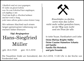 Traueranzeige von Hans-Siegfried Müller von Mitteldeutsche Zeitung Bitterfeld