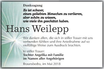 Traueranzeige von Hans Weilepp von WVG - Wochenspiegel Merseburg