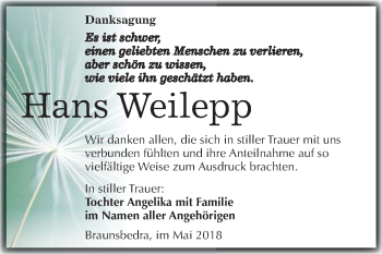 Traueranzeige von Hans Weilepp von Mitteldeutsche Zeitung Merseburg/Querfurt