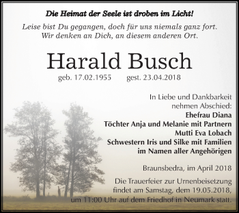 Traueranzeige von Harald Busch von Mitteldeutsche Zeitung Merseburg/Querfurt